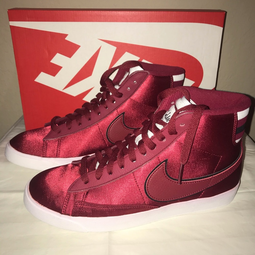 NEW Nike Blazer Mid Premium Red Satin Sneakers
